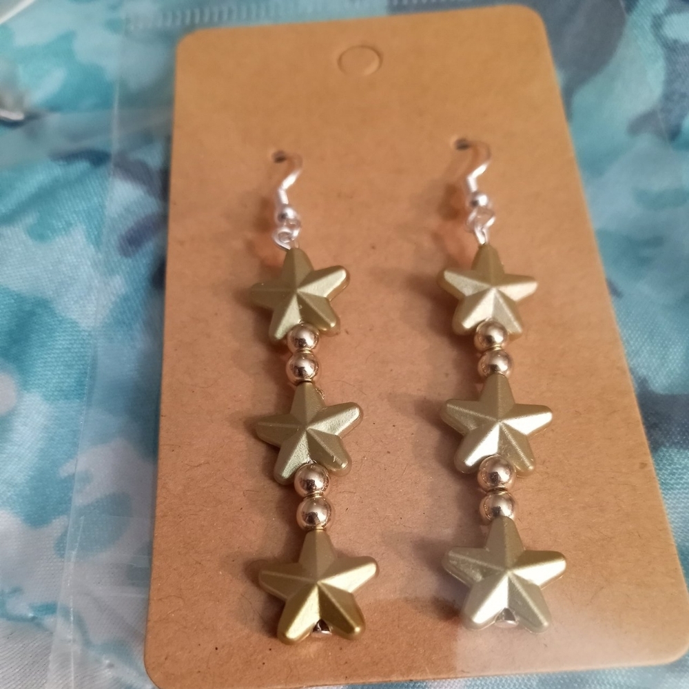 Hand Crafted gold plated beaded star earrings